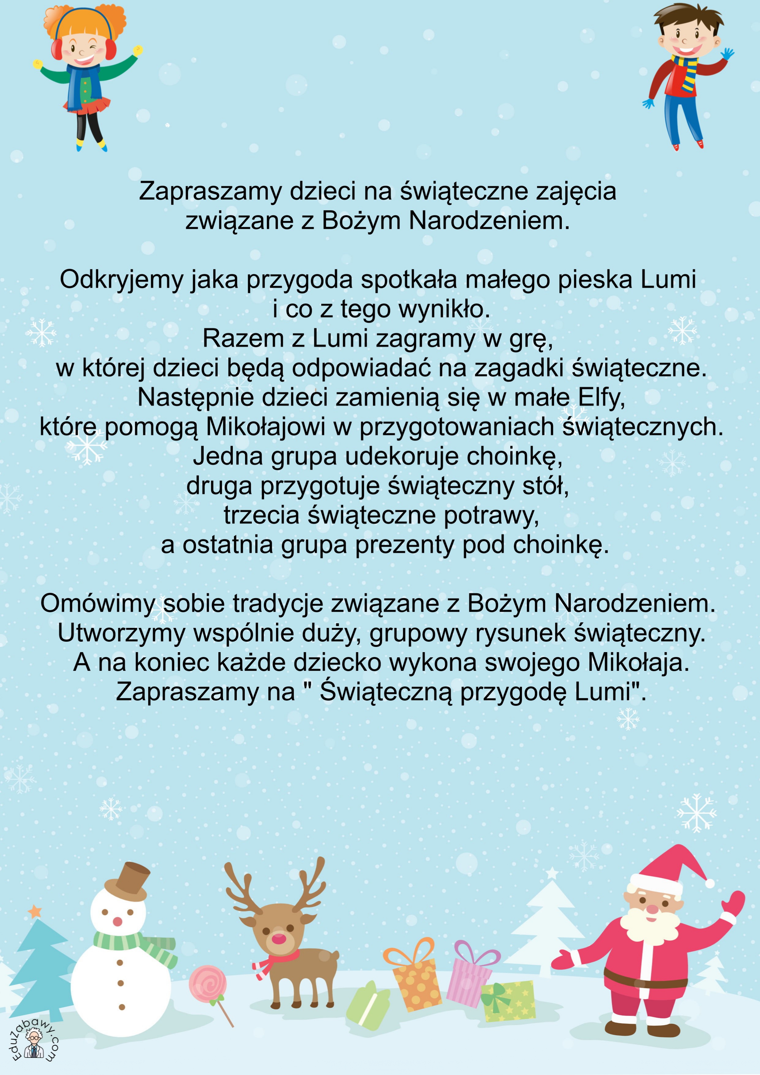 Zajęcia dla dzieci - zaproszenie świąteczne 2023